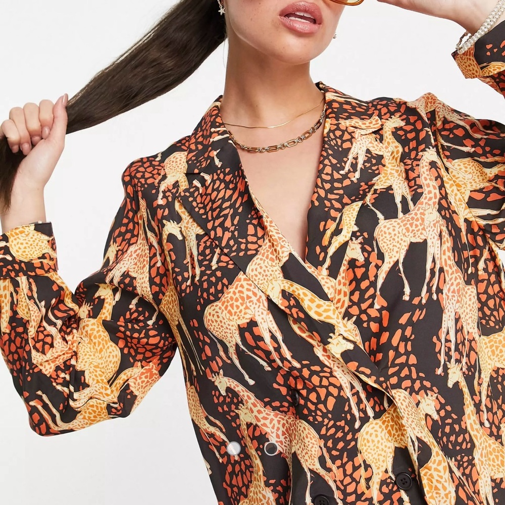 & Other Stories Giraffe Silk Blazer Top